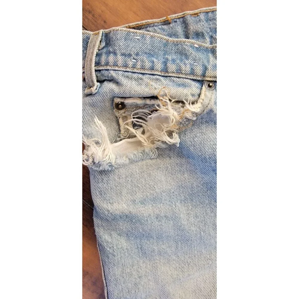 Vintage Levis 549 36x32 Leather Tab Jeans 80s 90s Stone Wash Frayed Faded Thick